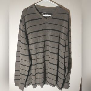 Faded Glory (RN#52469) Light Brown & Black-Striped V-Neck Sweater - Size 2XL